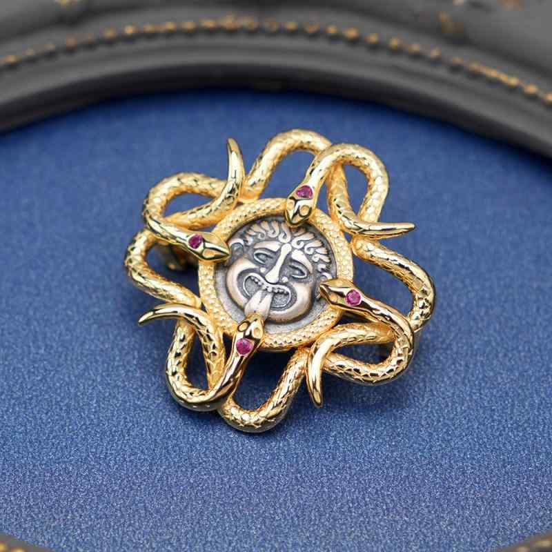 ブローチ 純銀 古銭 メドゥーサ 浮き彫り 人像 高級感 小衆 フレンチスタイル コイン ピン アクセサリ..