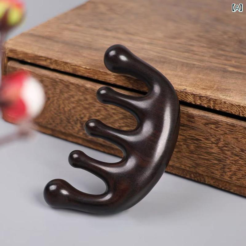 マッサージコーム 天然檀木 紫光檀 5歯 グアシャ ツイナ 静電気防止 頭皮ケア 大歯梳 頭部梳理 木製櫛 男女兼用(4.0)