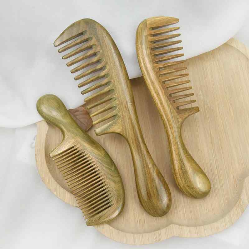 木製櫛 男女兼用 檀木 緑檀 厚柄 天然素材 日常使い ヘアケア 髪櫛 木梳き 手入れ 自然派