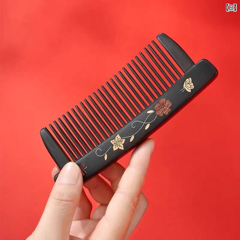 クシ ユニセックス 紫光檀木 手作り 挿し歯 伝統 銅絲嵌め込み 中国風 工芸品 天然...