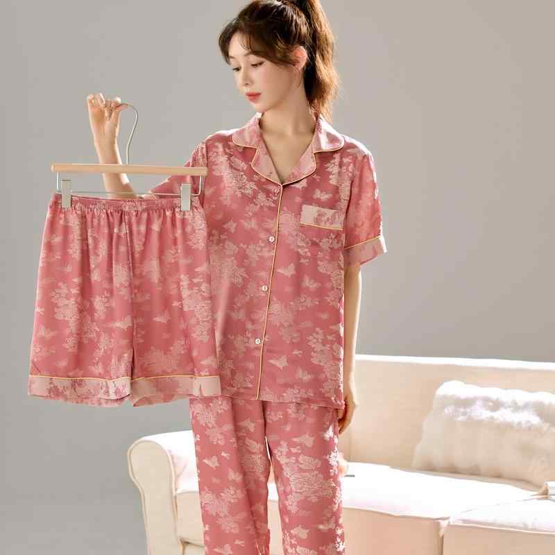 ルームウェア レディース 春夏 接触冷感 高級感 短袖 3点セット 吸湿速乾 軽量 快適 涼感 外出対応 部屋着 日常使い カジュアル ソフト リラックス ホームファッション