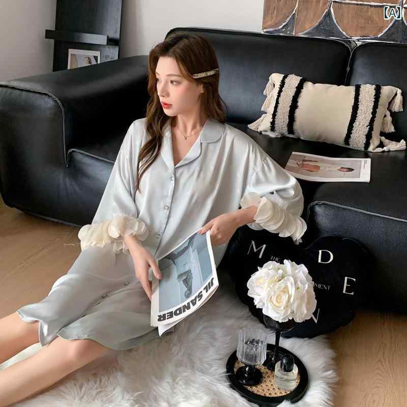 パジャマセット レディース 女性 フレンチ デザイン 高級感 エレガント スタイル 接触冷感 生地 長袖 トップス ロングパンツ かわいい パターン 春秋 シーズン ホーム