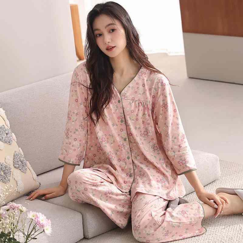 ルームウェア レディース 綿100% 七分袖 春夏 花柄 リラックス 大きめサイズ ホームウェア 接触冷感 吸湿速乾 部屋着 通勤 通学 アウトドア 軽量 高級感