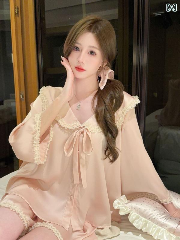 レディース 春夏 接触冷感 ルームウェア セット かわいい プリンセス風 高級感 短袖 外出可能