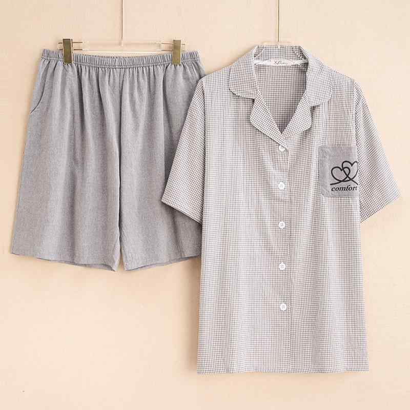 パジャマセット 男女兼用 春夏 オーバーサイズ ギンガムチェック柄 短袖 ショートパンツ 天然コットン ゆったり 部屋着 カジュアル レジャー リラックスウェア