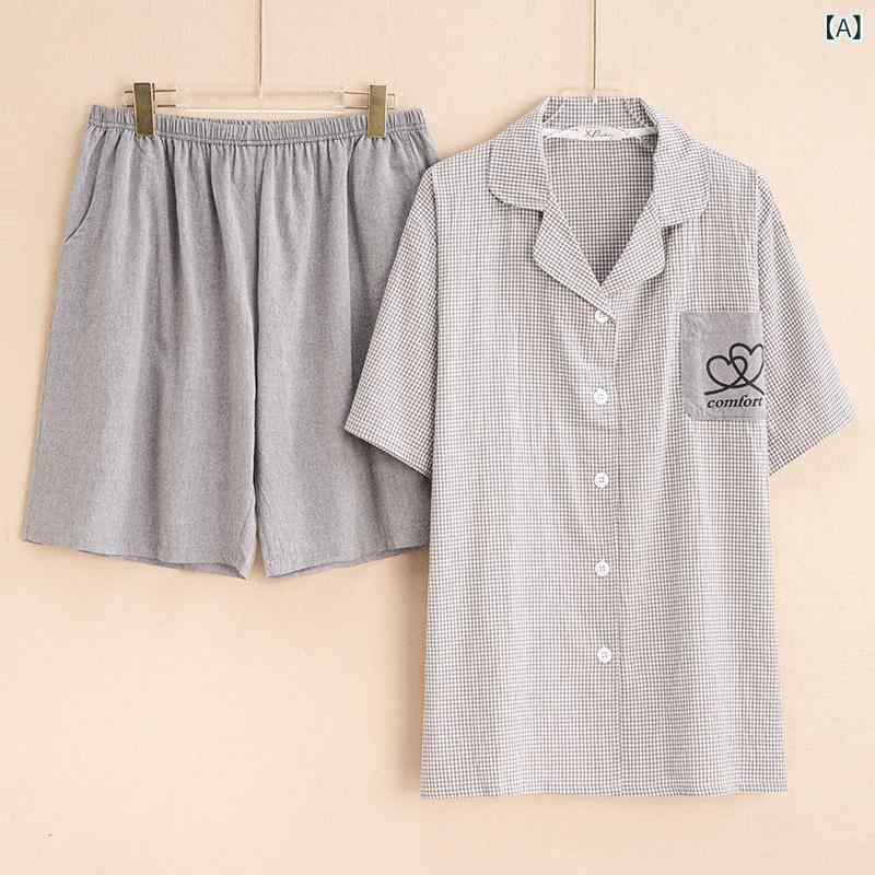 パジャマセット 男女兼用 春夏 オーバーサイズ ギンガムチェック柄 短袖 ショートパンツ 天然コットン ゆったり 部屋着 カジュアル レジャー リラックスウェア
