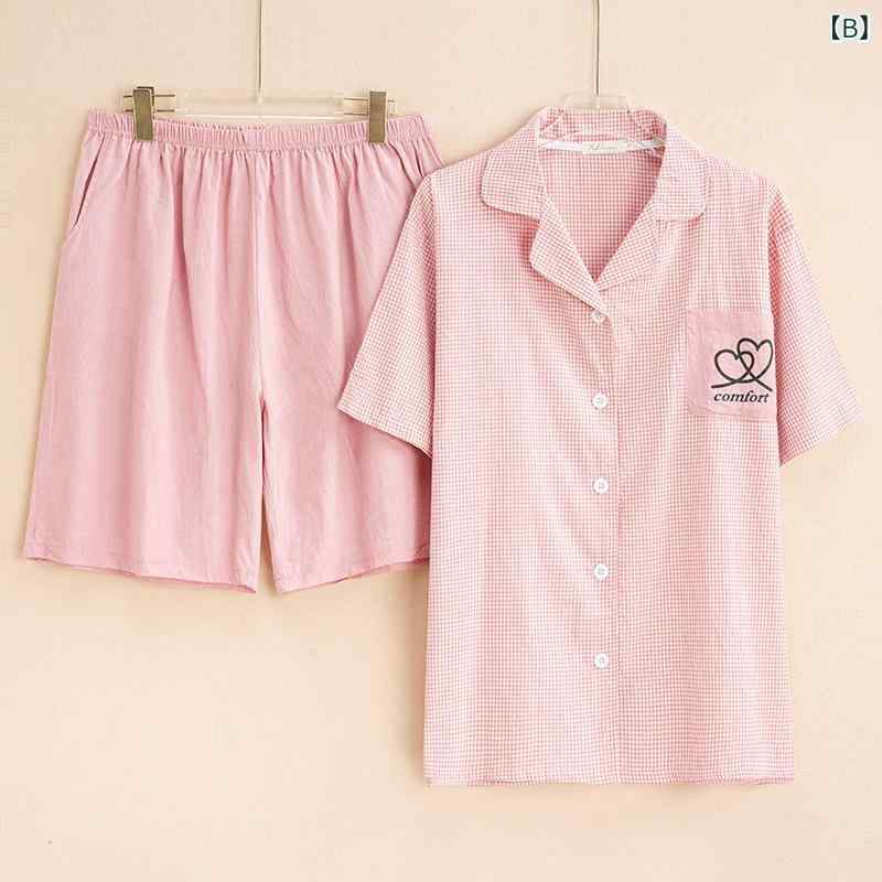 パジャマセット 男女兼用 春夏 オーバーサイズ ギンガムチェック柄 短袖 ショートパンツ 天然コットン ゆったり 部屋着 カジュアル レジャー リラックスウェア