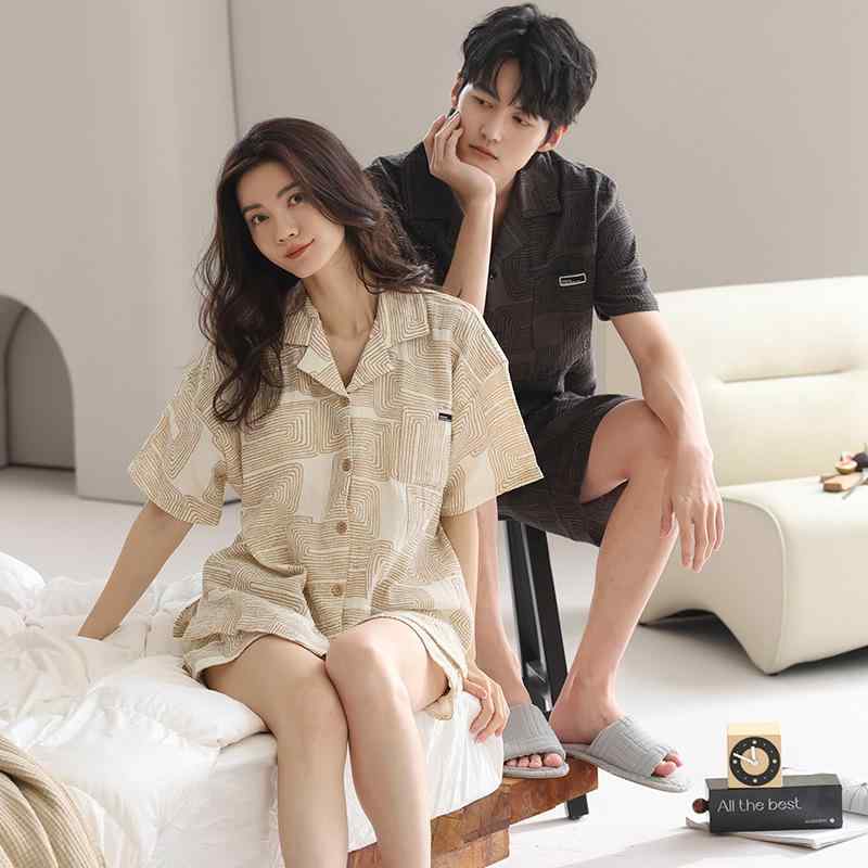 ・素材: コットン100%・タイプ: 開襟・厚み: 薄手・生地重量: 121-140g/平方メートル・襟型: ラペル/POLO・袖丈: 5分袖・パンツ丈: ショート・機能: カジュアル, 通気性, 睡眠, 入浴, ホームウェア, 涼快, 快適, 外出可・サイズ: M(女性), L(女性), XL(女性), XXL(女性), L(男性), XL(男性), XXL(男性), XXXL(男性)