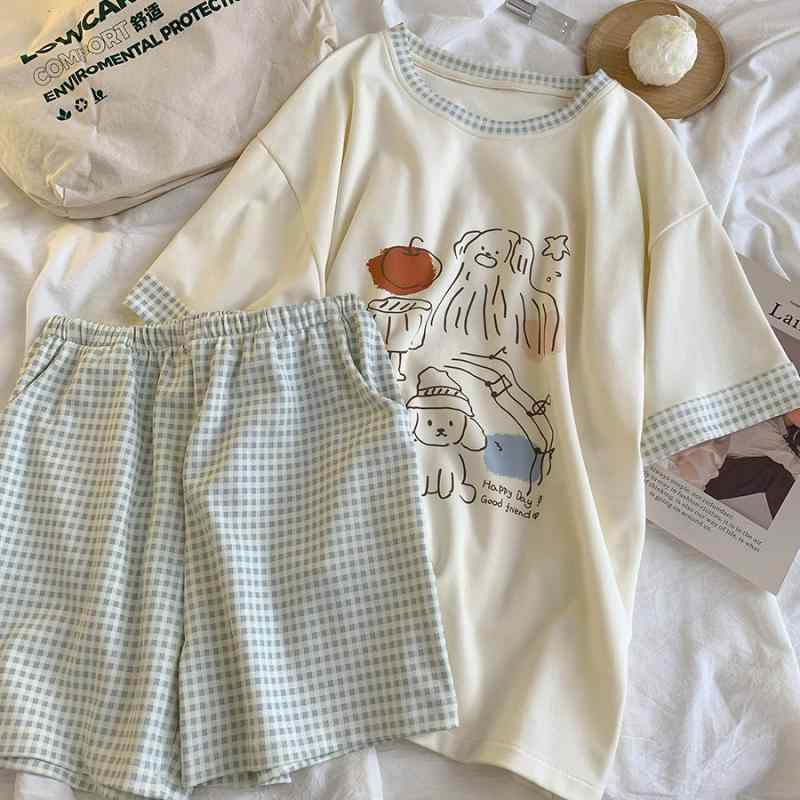 ・素材: コットン100%・デザイン: プルオーバー・厚み: 薄手 (121-140g/平方メートル)・襟型: ラウンドネック・袖丈: 3/4袖・パンツ丈: ショーツ・機能: カジュアル、通気性、スリーピング、ホームウェア、快適、外出可・色: ブルー・サイズ: M,L,XL・対象: 青年女性・スタイル: シンプルカジュアル