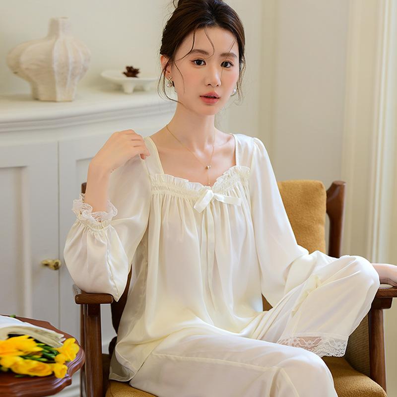 レディース パジャマ 長袖 長ズボン セット 接触冷感 シンプル 高級感 無地 ゆったり 外出可 ルームウェア ホーム服