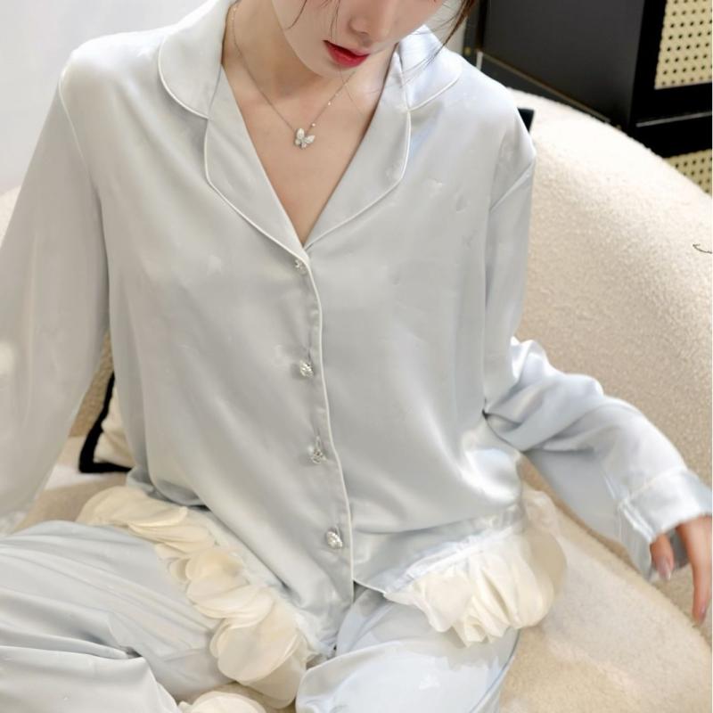 秋冬 レディース 接触冷感 フレンチ かわいい プリンセス風 花柄 長袖 ロングパンツ セット ルームウェア