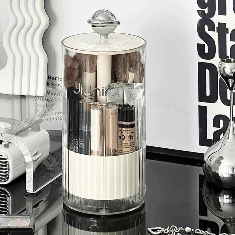 メイクブラシ 収納筒 防塵 蓋付き 仕切り 整理ボックス 化粧台用 口紅 眉筆 散粉ブラシ 対応 コンパク..