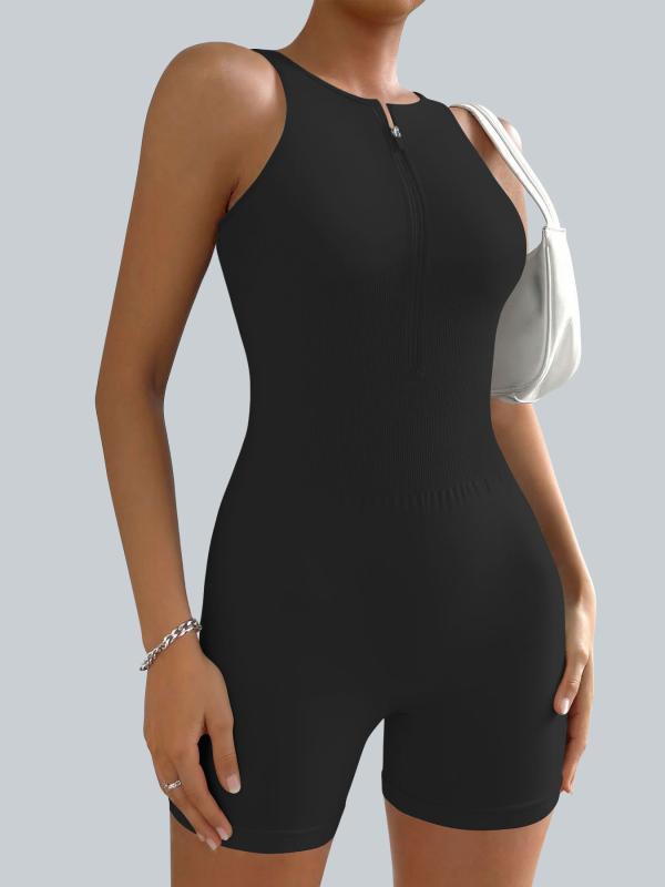 レディース ボディスーツ ヨガウェア ダンスウェア フィットネスウェア スポーツ タイトフィット セクシー ジッパー ショートパンツ 胸パッド 付き