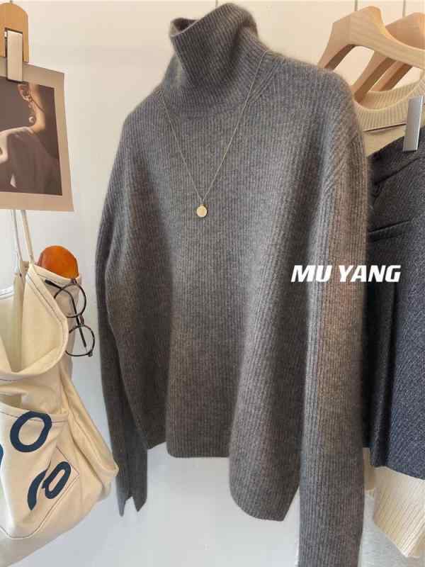 レディース 高領 長袖 ニットセーター 秋冬 欧風 羊毛混 浣熊毛 高級感 スリム 修身 厚手暖か インナー 針織 打底シャツ 柔らかい素材 レイヤリング トップス