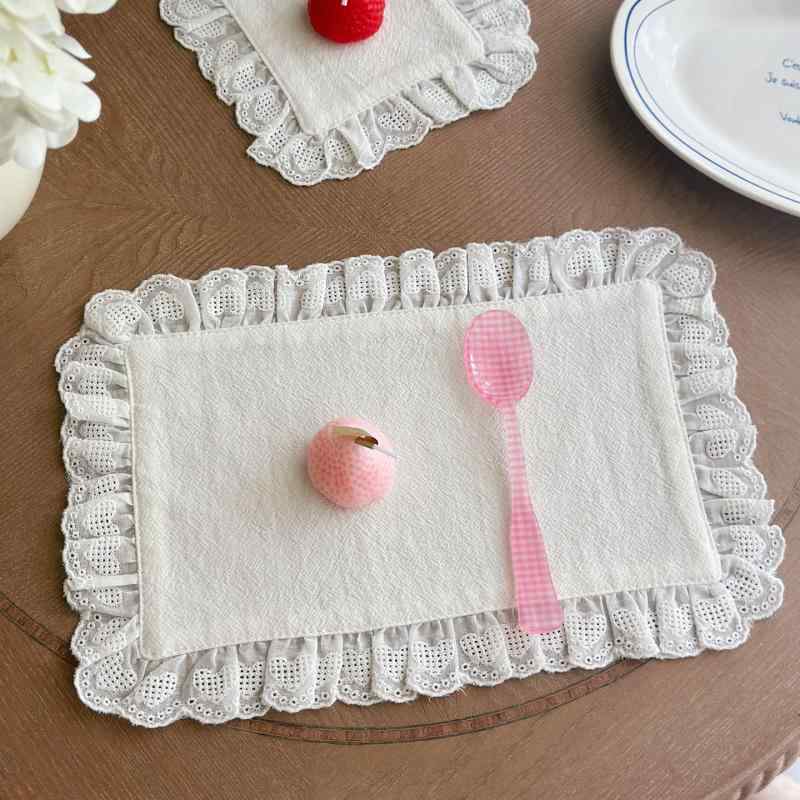 プレースマット 韓国風 インスタ風 ハートレース 小ナプキン カップマット 二重 多用途 防塵カバー 美..