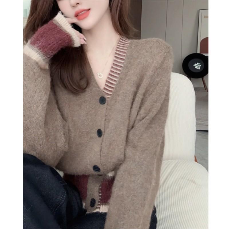 春秋 カーディガン 柔らか リラックス スタイル スタイリッシュ 独特 高級感 ブラウン ニット 開衫 洋風 別注 風