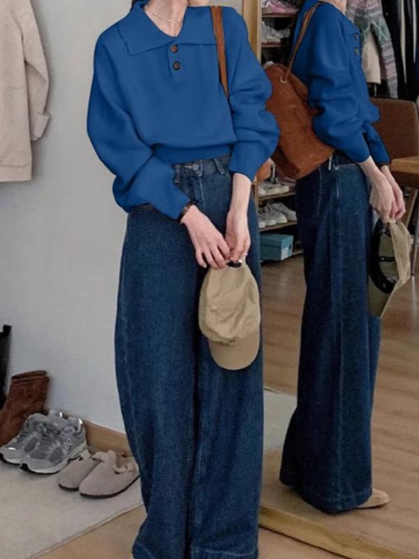 レディース 秋冬 ニット トップス 高級感 ブルー 襟付き 長袖 ゆったり 短丈 インナー 気質 上品 セーター 内搭 小上衣