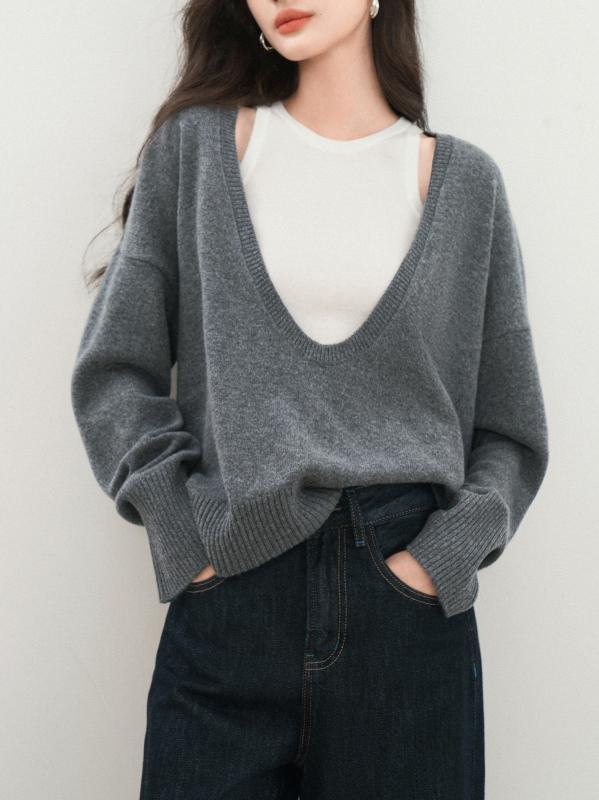 ・パターン: ソリッド・厚み: 中厚・セット: 単品・スタイル: プルオーバー・シルエット: ルーズ・袖型: ストレート・襟元: Uネック・袖丈: 長袖・着丈: 普通(50-65cm)・サイズ: フリーサイズ・テイスト: 通勤