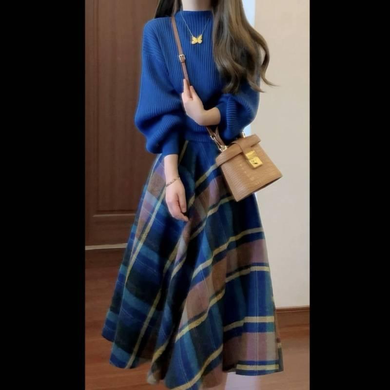 レディース 秋冬 レトロ ツーピースセット ニット ミディスカート 高級感 上品 女神風 気質 セットアップ 女性服 コーディネート 秋物 冬物 暖か スタイリッシュ フェミニン クラシック モード