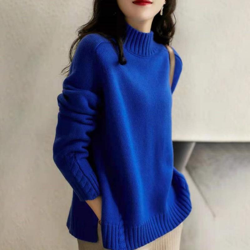 ・生地: ニット・主素材: ポリエステル・スタイル: プルオーバー・シルエット: ストレート・袖タイプ: 標準袖・ネック: ハーフハイネック・袖丈: 長袖・加工: パッチワーク/スプライス・色: ホワイト,グリーン,ブルー・サイズ: S,M,L,XL・着用方法: プルオーバー・スタイルタイプ: エレガント通勤・テイスト: 知的