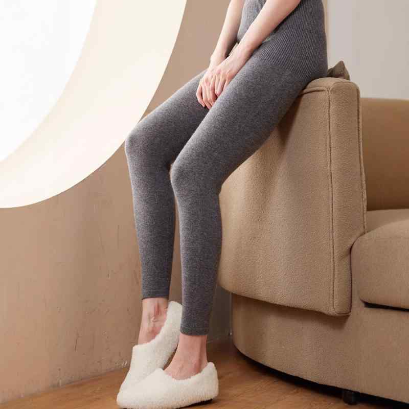 秋冬 レディース カシミア レギンス 高腰 スリム 暖か インナー ニット 単色 保暖パンツ(4.0)