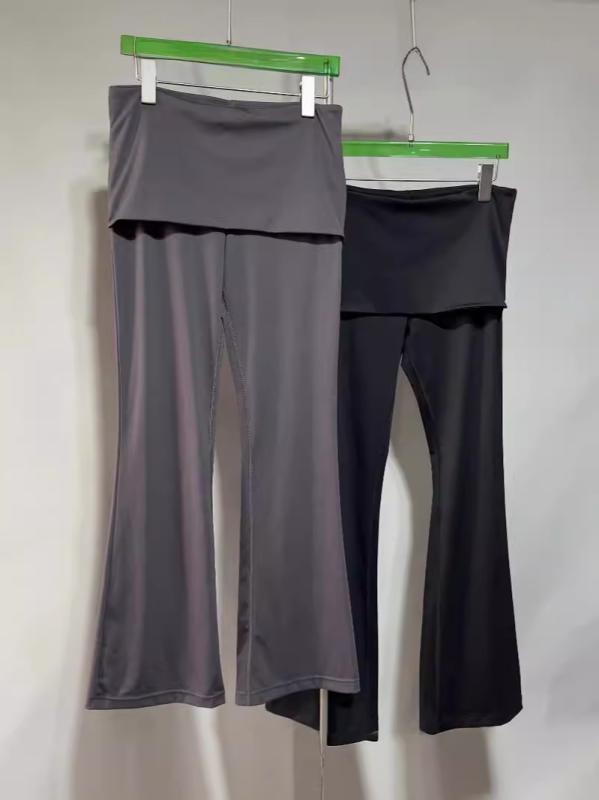 レディース 春夏 ヨガパンツ 薄手 収腹 フェイクツーピース 低腰 フレア ユニークデザイン 外出着 ボト..