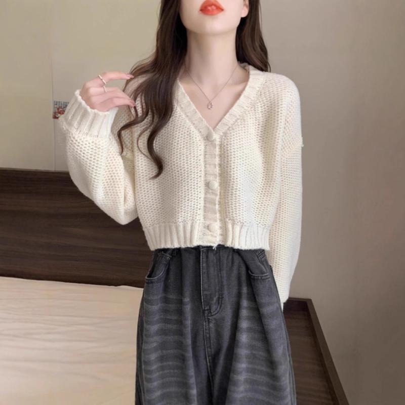 秋冬 レディース カーディガン ニットアウター ゆったり ルーズ ショート丈 スリム効果 低身長対応 長袖 針織 外套