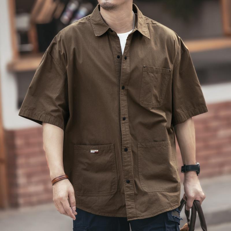 Rakuten - シャツ メンズ 短袖 レトロ 春夏 ルーズ オーバーサイズ ワーク 純コットン カジュアル デイリー ファッション 夏 スタイル アイテム