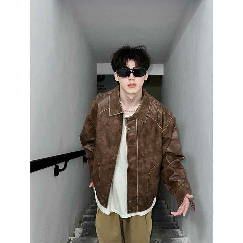 ライダースジャケット メンズ 春秋 PUレザー ゆったり 大きめサイズ スタイル 合成皮革 バイカー コート風 上着