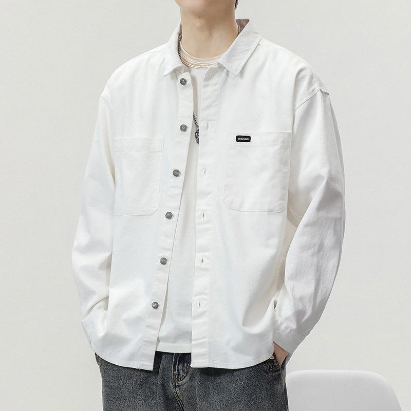 Rakuten - メンズ シャツ レトロ 単色 綿 重厚 ゆったり カジュアル 長袖 襟付き 春秋
