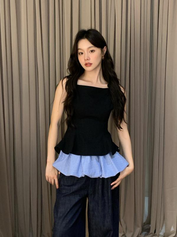 キャミソール レディース 春夏 かわいい 若見え コントラストカラー 切り替え ストラップ タンクトップ 甘め スタイル ラブリー フェミニン デザイン インナー 兼用 トップス カジュアル 日常