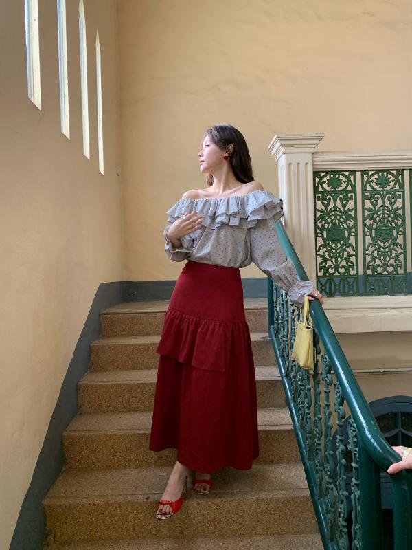 スカート レディース 春夏 ハイウエスト Aライン フレア フランス風 レース フリル デザイン おしゃれ ..