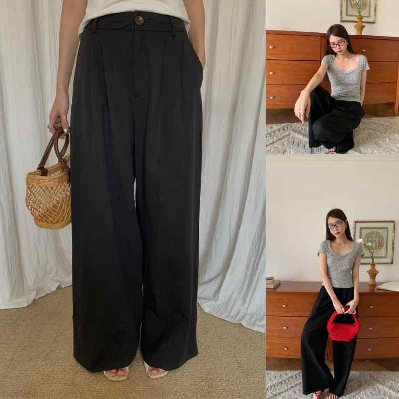 ・素材: コットン・含有率: 30-50%・デザイン: ストレートパンツ・パンツ形状: ワイドレッグ・丈: ロングパンツ・ウエスト: ハイウエスト・厚み: 中厚・カラー: オフホワイト,ライトグリーン,ピンク,ブラック・サイズ: S,M・スタイル: カジュアル・対象: 女性・加工: プレスしわ