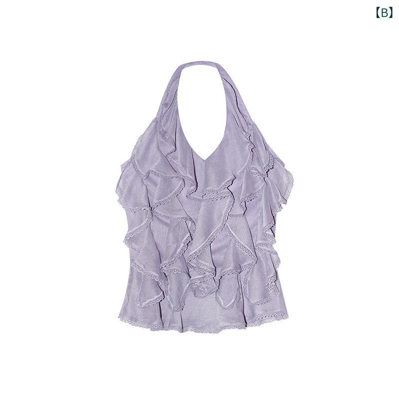 レディース ブラウス 春夏 セクシー 背中出し ハングネック シフォン 甘辛風 軽量 ...