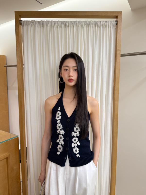 春夏 レディース ニットカーディガン セクシー 背中出し ハルターネック シングルボタン ジャカード柄 ..