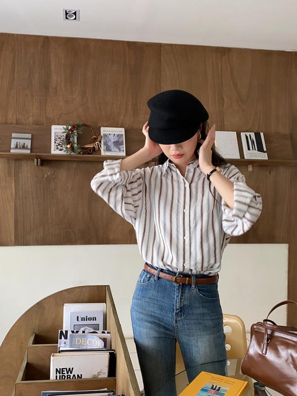 レディース ブラウス フレンチスタイル 知性派 リラックス 秋 通勤 配色 長袖 シャツ