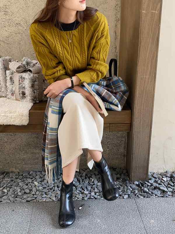 秋冬 セーター レディース 韓国風 切り替えカラー ラウンドネック 菱形ケーブルニット トップス