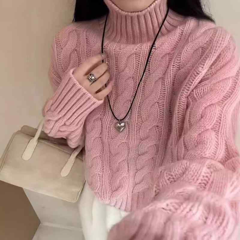 セーター レディース 秋冬 ハイネック ケーブル編み ゆったり カシミア 韓国風 カジュアル インナー レ..