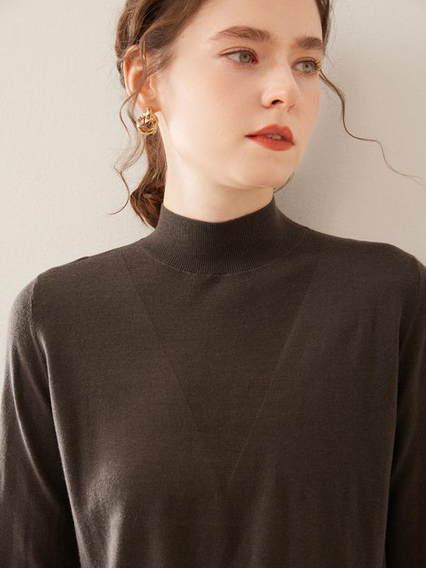 ニット レディース 春夏 Vネック 半高襟 薄手 高級感 絹 カシミア 混紡 インナートップス 精紡 上衣