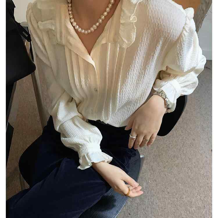 レディース ブラウス シャツ トップス スタンドカラー 立ち襟 フリル 小柄向け 上品 きれいめ 大人可愛い 着回し 万能 通勤 オフィス カジュアル エレガント フェミニン 秋 アプリコット ベージュ