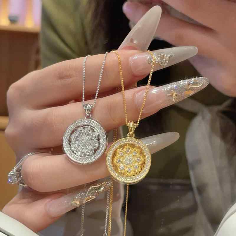 レディース ネックレス シルバー925 ペンダント ロングネックレス 蓮 羅針盤 回転 モチーフ ジルコニア 上品 高見え 大人可愛い きれいめ プレゼント ギフト 贈り物 アクセサリー 華奢 シノワズリ 中華風 ジュエリー