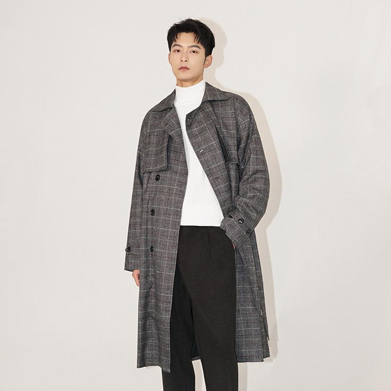 メンズ コート トレンチコート チェック柄 ロング丈 男女兼用 アウター 上品 高見え きれいめ カジュアル トレンド 秋服 おしゃれ スタイリッシュ シンプル 通勤 通学