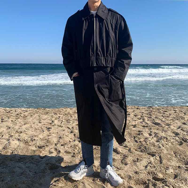 メンズ コート トレンチコート フェイクレイヤード 重ね着風 ミドル丈 英国風 韓国ファッション トレンド おしゃれ かっこいい きれいめ カジュアル 秋物