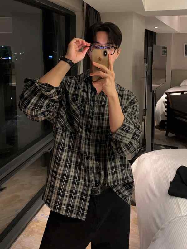 Other - メンズ 男女兼用 シャツ チェック柄 長袖 ゆったり リラックス カジュアル 韓国風 トレンド 楽ちん ライトアウター 羽織り オーバーサイズ 春物 トップス
