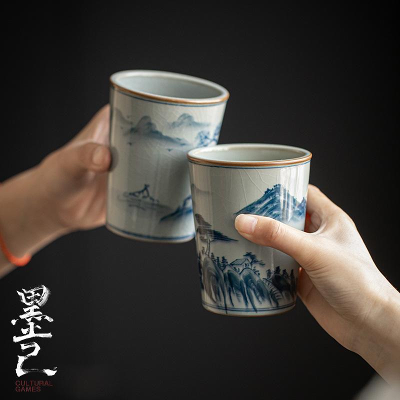 マグカップ 陶器 ビアカップ 大容量 和風 手描き 下絵付け 和モダン コップ 湯呑み おしゃれ レトロ 大きめ 自宅用 ティーカップ ビール タンブラー 食器 キッチン用品 手作り感 高見え