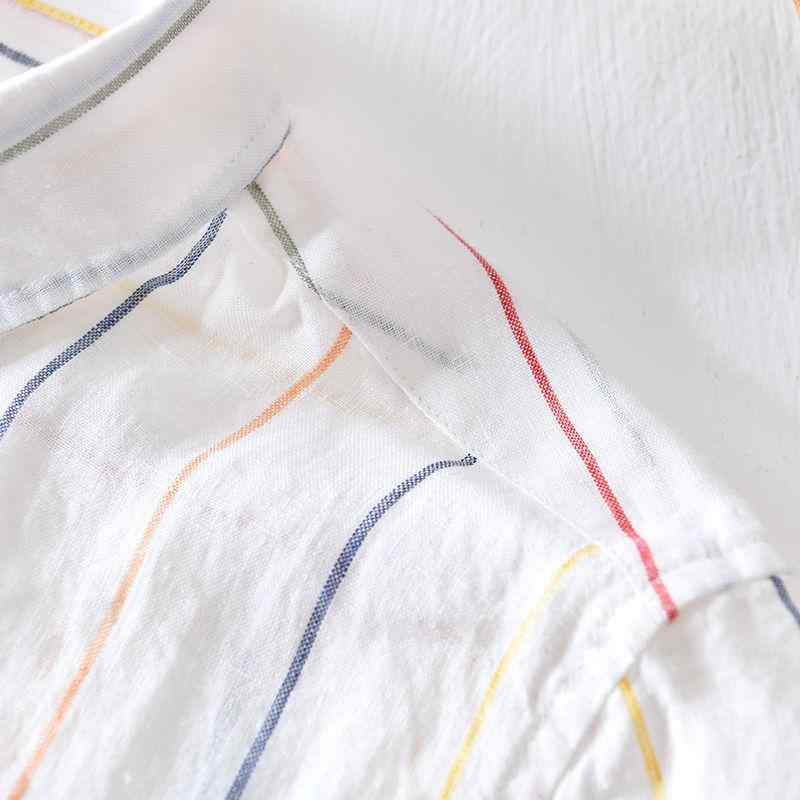 メンズ シャツ 半袖 ストライプ柄 リネンシャツ コットンリネン ゆったり 通気性 綿麻素材 涼しい ナチュラル シンプル カジュアル ト..