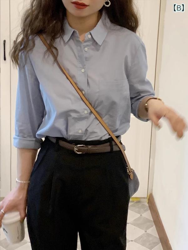 レディース シャツ ブラウス 綿100% トップス 薄手 インナー 重ね着 キャンディーカラー コットン 100 シンプル 上品 高見え きれいめ カジュアル デイリー 楽ちん 柔らかい 春 夏 通気性