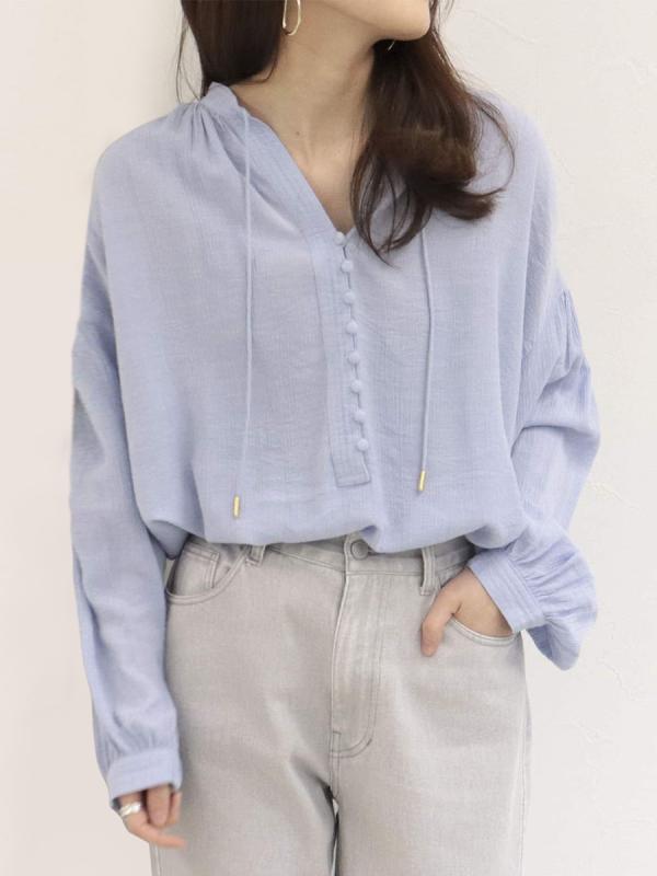 レディース シャツ ブラウス トップス パフスリーブ ランタンスリーブ スタンドカラー 立ち襟 ゆったり フレンチスタイル デザイン性 シンプル 上品 きれいめ 大人可愛い こなれ感 カジュアル 春 夏