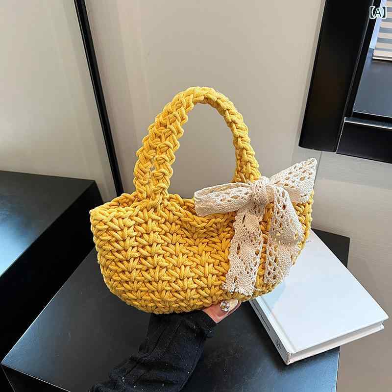 レディース ハンドバッグ ミニバッグ かごバッグ ロープ編み 網バッグ ハンドメイ...