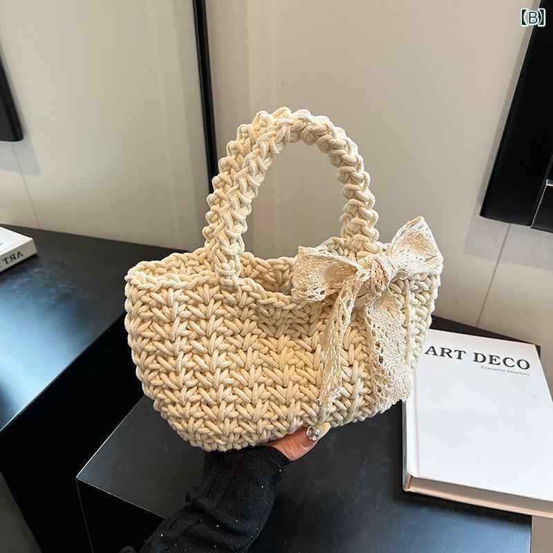 レディース ハンドバッグ ミニバッグ かごバッグ ロープ編み 網バッグ ハンドメイ...